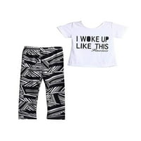 Бебе дете момичета зебра-райе тоалети, писмо печат тениска + дълъг панталон комплект, летни ежедневни дрехи комплекти