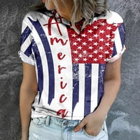 Дамска американска риза с флаг късо ръкав кръгла шия САЩ Ден на независимостта 4 юли Флаг отгоре Тениска на тениски за тениски