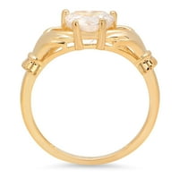 1. КТ сърце нарязани ясно симулирани диамант 18К жълто злато гравиране изявление Годишнина годеж сватба Кладах пръстен размер 8.25