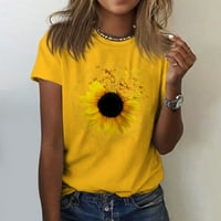 Женски летен слънчогледов тениска сладка цветна графична свободна тийнейджъри екипаж на врата с къс ръкав ежедневни върхове