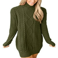 Lumento жени джъмпер върхове с висока шия плетен пуловери пуловер с дълъг ръкав свободен пуловер пуловер твърд цвят армия зелено s