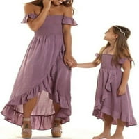 Майка и дъщеря съвпадение рокля Разстояние рамо къс ръкав разрошена рокля мама и мен рокля