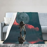 Douzhe Ultra-Soft Micro Fleece Lightweight Flannel Bed Bednet, Moon Planet Space Astronaut Print Уютни одеяла за топли хвърляния, 60 x50