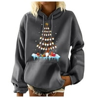 Суитчър на женски екипаж Коледна отпечатана качулка джоб свободен от рамо качулка пуловер моден суичър