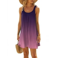 FOPP продавач Женски моден лятен плаж ежедневен принт без ръкави сладка мини рокля с прашка тъмно лилаво m