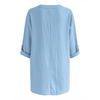 Wendunide качулки за жени Дамски дълъг ръкав v Врат флорален отпечатан нередовен подгъв теп тениска ежедневни ризи тениска блуза женски тениски Sky Blue XXL