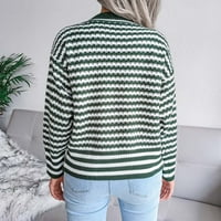Вивиан ХД пуловери за жени клирънс Плюс размер жените мода случайни хлабав райе снаждане Пуловер в-врата трикотажни флаш кирки зелен