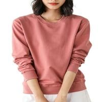 Cindysus дамски тениска с дълъг ръкав пуловер Суичър с плътни цветове свободно прилепване на зимни екипажи върхове розово s розово s