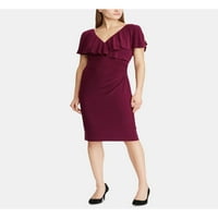 Lauren Womens Purple украсена Ruffled с късо ръкав v Neck Midi Evening Sheath рокля 8