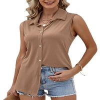 Avamo Women Summer Button Down Leaveless риза Бохемски единични гърди жилетка за небрежни тениски парти блуза блуза