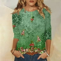 Rewenti върхове за жени отпечатани разхлабени тениски ръкави блуза кръгла шия ежедневни върхове зелени 8