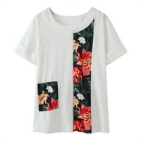 onhuon летни дамски кръгла шия късо ръкав флорални отпечатани тениски блуза ежедневни памучни бельо върхове тениски