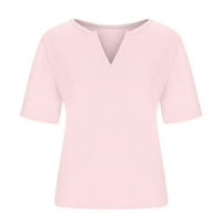Дамски ризи ежедневни блузи клирънс дамски модни Плътен цвят в-врата Удобни хлабав тениска къс ръкав блуза ежедневни блузи