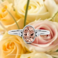 Красива бохо и хипи 1. Каратов овален шлифован Морганит и диамантен моасанит годежен пръстен, годежен пръстен в 10к чисто бяло злато, Романски подарък за нея, обещаващ пръстен, юбилеен пръстен