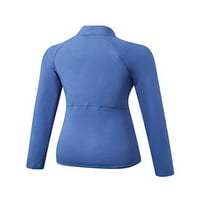 Zodanni жени тройник тренировка с дълъг ръкав отгоре изправяне на шия тениска бърза суха блуза за джогинг светло синьо s