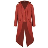 Мъжки подплатени якета палто фрак Готически рокля палто Униформа пратен топло връхни дрехи Мъжки лек Пълен цип яке червено л