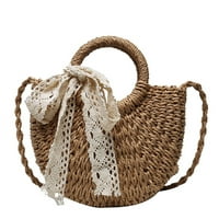 Toyella Fashion Western Lace Bow Straw Bag Khaki