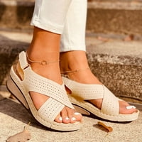Сандали за жени ежедневни летни обувки клин петата ретро кухи извън ежедневни кръст каишка сандали Лък обувки