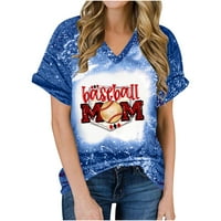 Ризи за майчин ден за жени модни вратовръзки за боядисване с къс ръкав на шията мама печат свободни ежедневни бейзболни тениски