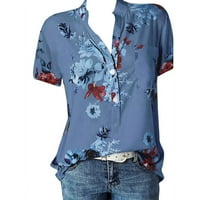 HGW дамски върхове плюс размер жени печат блузна риза джоб лесен ръкав топ къса блуза за блуза m