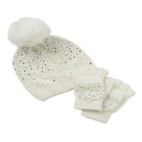 Дамски Кристал и формован шапка и ръкавици комплект, 2-парче