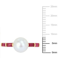 Миабела Дамски бял кръг сладководна перла КТ Рубин 10кт жълто злато стифиране пръстен