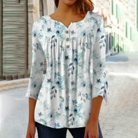 Apepal Womens Tunic Tops Sleeve Henley ризи флорални печат копче с копче за длъжност блузи бели XL