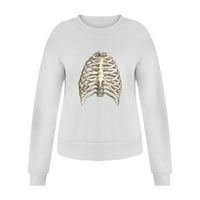 Skpblutn огромен суичър за жени върхове скелет печат графичен кръгъл врат пуловер свободна риза зима есен дълъг ръкав кръгло деколте Halloweencasual Sweatshirts