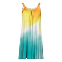 Wenini Summer Dress Gradient Printing Leeveless Кръгла шия мини летни рокли Сватба гост ежедневна модна рокля жълта l