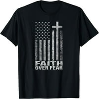 Вяра над страх готин християнски флаг кръст за мъже жени тениска с къс ръкав