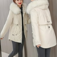 Зимни палта за жени качулка Памук подплатени Мода външна средна дължина шнур Плътен цвят палта яке