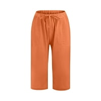 Юхан Капри панталони за жени ежедневни летни шнур талия Плътен цвят Лек изрязани панталони памук бельо Салон панталони