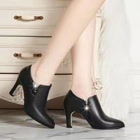 Жени ботуши за глезени пролетни и есенни обувки на висок ток Модни заострени тъкани пети удобни, черни