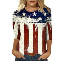 Одеерби 4-ти юли патриотична риза за жени хлабав годни ризи Мода Ден на независимостта печат тениска три четвърти ръкав блуза кръг врата ежедневни върхове бежово