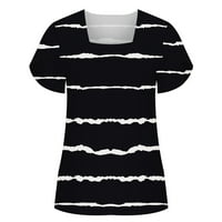 Модни жени летни ежедневни върхове u-обект на яка флорални венчелистчета с къси ръкави квадратни тениски с черна xxl