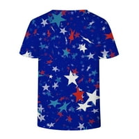 САЩ Ден на независимостта 4 юли тениска американско патриотично облекло за жени Разхлабена тениска на тениска с къс ръкав син син