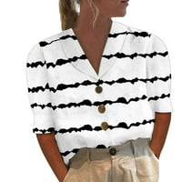 Блуза с ръкави с големи размери дънкови риза за женски небрежен копче за ревера отпечатана ръкав отпечатана разхлабена горна риза дамски зимен дълъг ръкав памук дълги ръкави