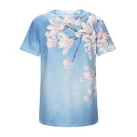 Ditsy Floral Print Vintage Tees for Women Gradient Relailited Fit Summer Spring Basic Rishes Crew Neck Short Leste Cressing Casual Blouse Comfy Ladies Tunic Leisure Излизане на върхове I2