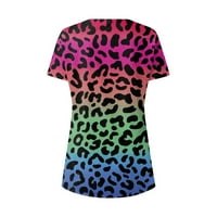 Ханас оглавява женските летни модни тениски, леопардова печат цветна риза с къс ръкав, кръгла шия нередовен подгъв свободен тройник отгоре син m