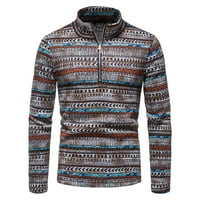 Хинвай сезонен клирънс Мъжки етнически стил половин цип Стойка яка Пуловер пуловер сив 6