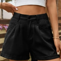 Едвинторг лято шорти жени клирънс нова мода кратко жена жените бутон цип твърди мода случайни къси дънки черно л
