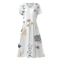 Tking мода лято плюс размер флорални рокли за люлка за жени плаж свободен къс ръкав v-образен макси рокли бял xl