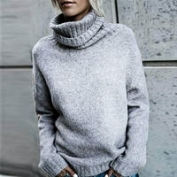 Дамски Есенни Зимни Върхове Плътен Цвят Дълъг Ръкав Пуловер Поло Плетене Пуловер