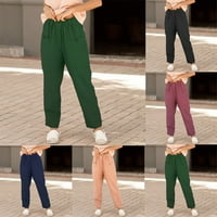 Жени памучно бельо прави панталони Разхлабени еластични талия дълги панталони отдолу зелени 2xl