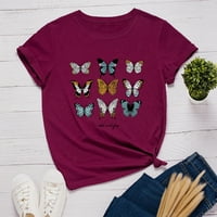 Летни тениски Винени жени ризи Подарък за абитуриентска мода за ежедневни разхлабени пеперуди от пеперуда кръгла врата на горната тениска