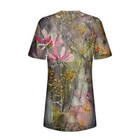 Блуза на Leylayray за жени модни модни ежедневни плюс размер живописни цветя печат кръг тениска с тениска khaki xl