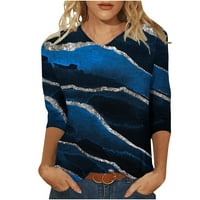 Дамски върхове Небрежни разхлабени жени модни отпечатани ръкави със средна дължина тениска с v-образно деколте тениски в продажба в продажба