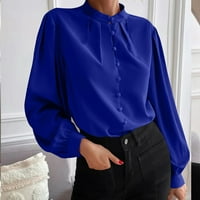 Lydiaunistar Time и Tru есенни жени дълги ръкави върхове модни жени цвят цвят дълъг ръкав удобни дишащи върхове на ризата смешни парти блузи ризи сини