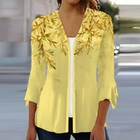 Жени Блузна клирънс OtemrCloc Жените удобни риза с отворен фронт с флорален дизайн жълт s