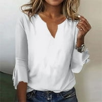 Cacommark pi дамски върхове плюс размери разстояние женски небрежен отпечатан блуза с тениска с лък с тениска с v-образно деколте